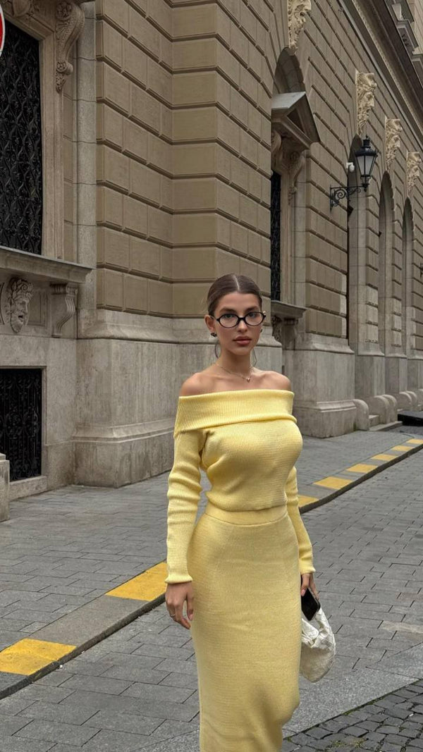 Lemon Knit Off-Shoulder Set
