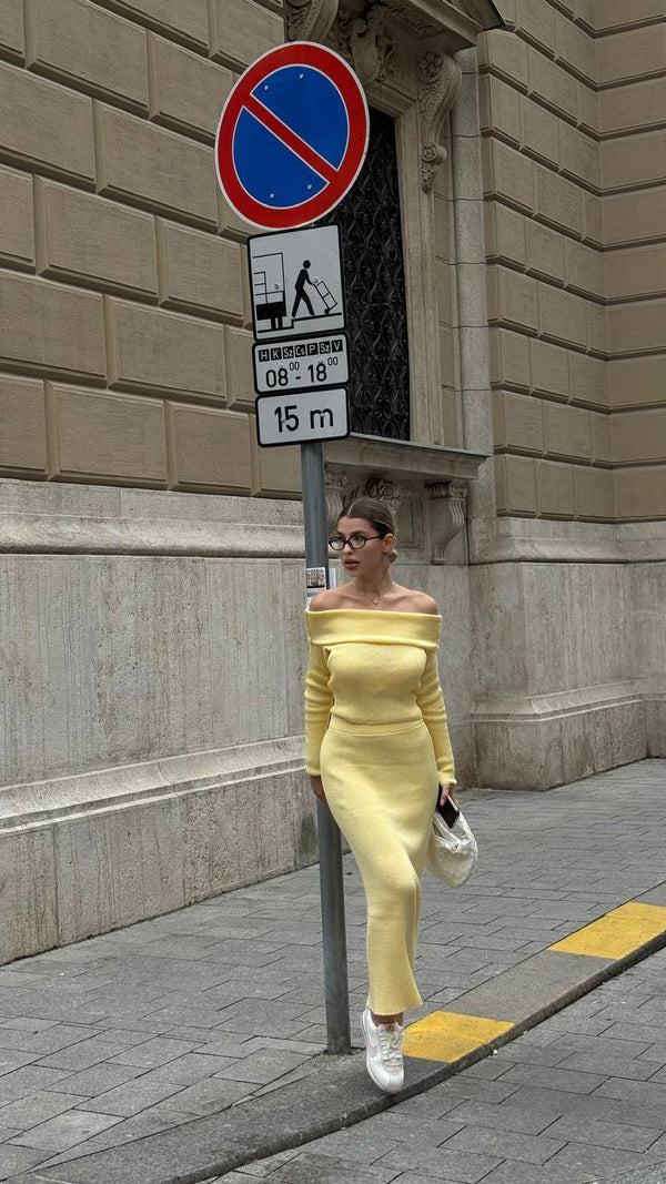 Lemon Knit Off-Shoulder Set