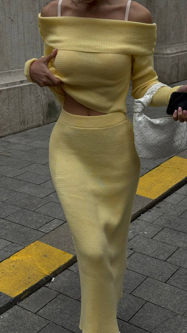 Lemon Knit Off-Shoulder Set