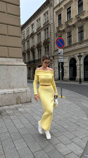 Lemon Knit Off-Shoulder Set