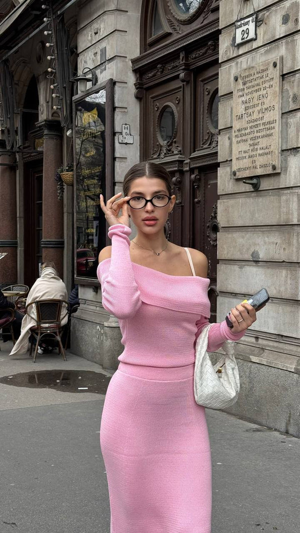 Rose Knit Off-Shoulder Set