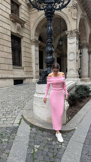 Rose Knit Off-Shoulder Set