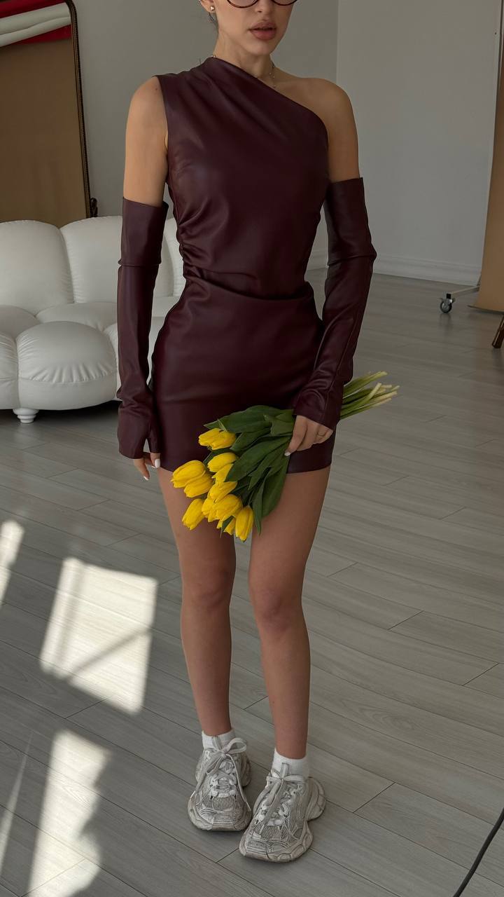 Marsala Asymmetric Glove Dress