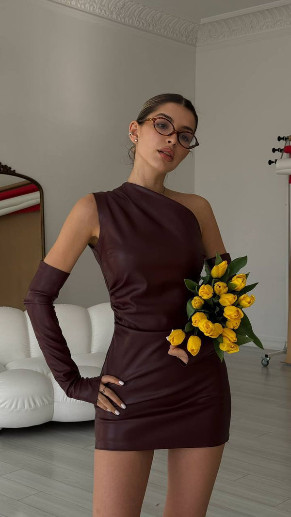 Marsala Asymmetric Glove Dress