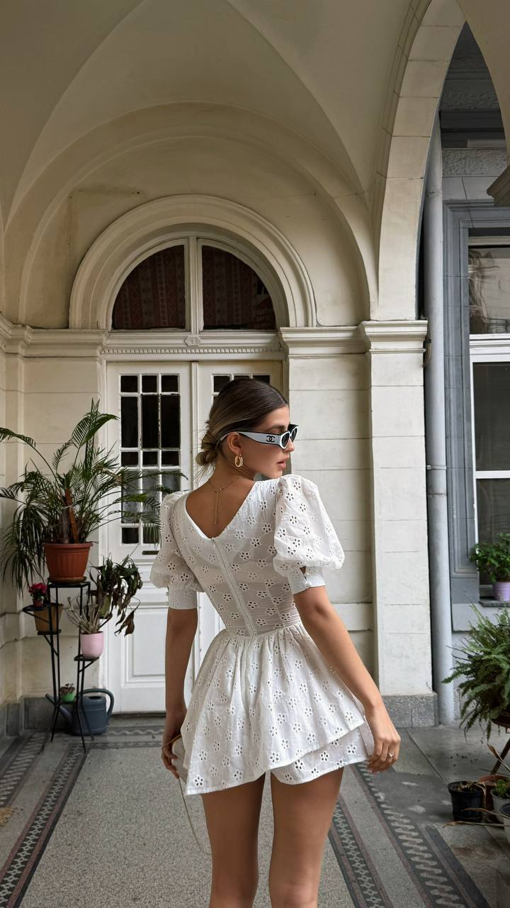 White Eyelet Bow Playsuit