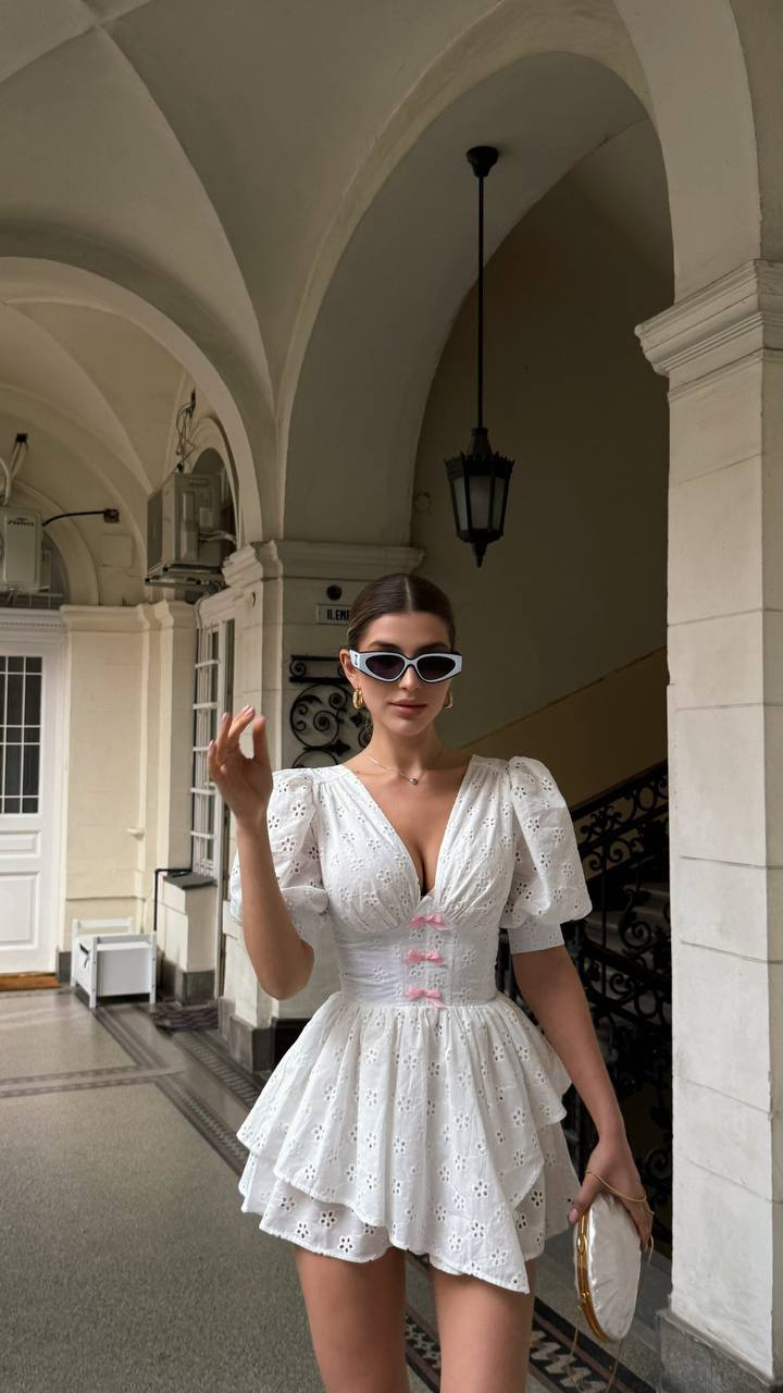 White Eyelet Bow Playsuit