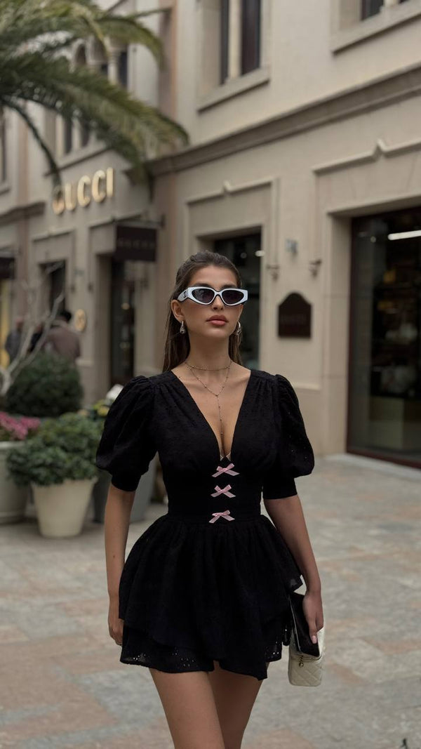 Black Eyelet Bow Playsuit
