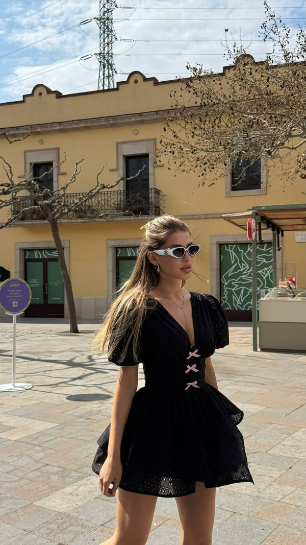 Black Eyelet Bow Playsuit