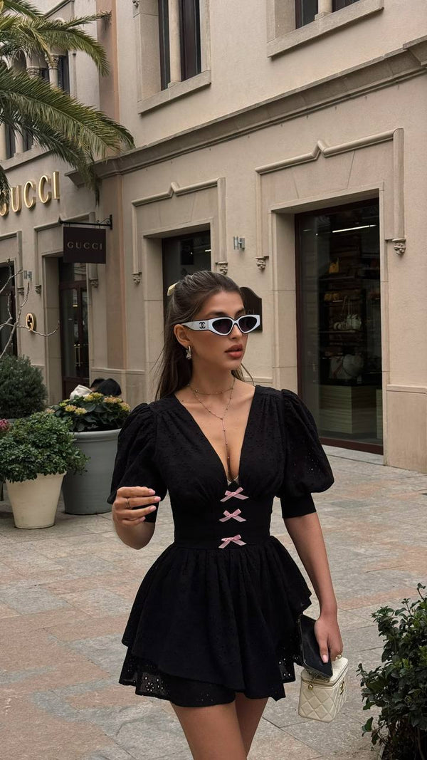 Black Eyelet Bow Playsuit