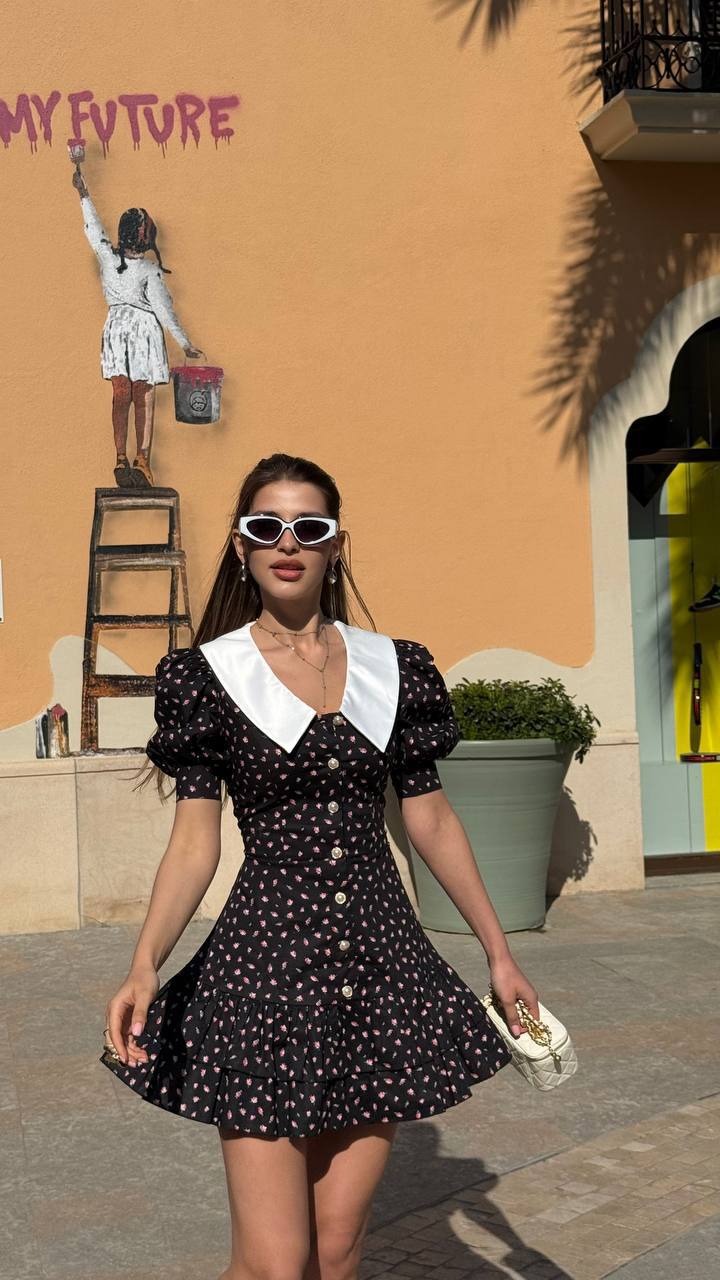Black Petal Collar Mini Dress