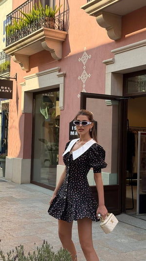 Black Petal Collar Mini Dress