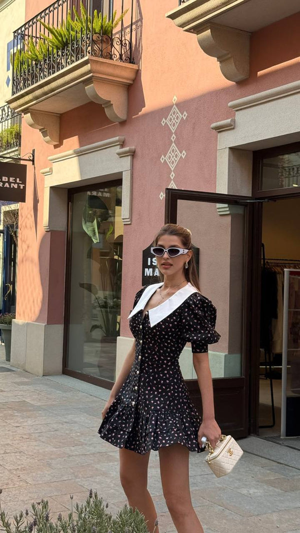 Black Petal Collar Mini Dress
