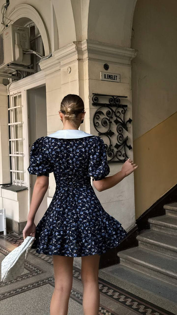 Midnight Floral Collar Mini Dress
