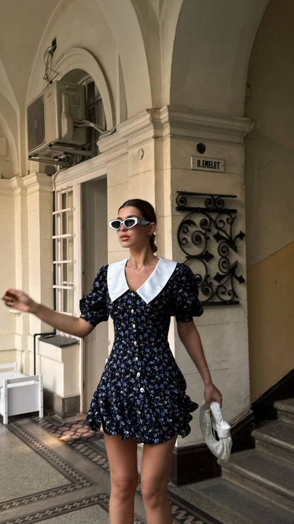 Midnight Floral Collar Mini Dress