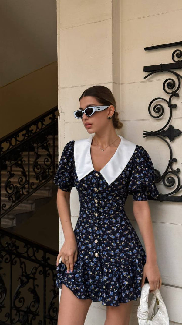 Midnight Floral Collar Mini Dress
