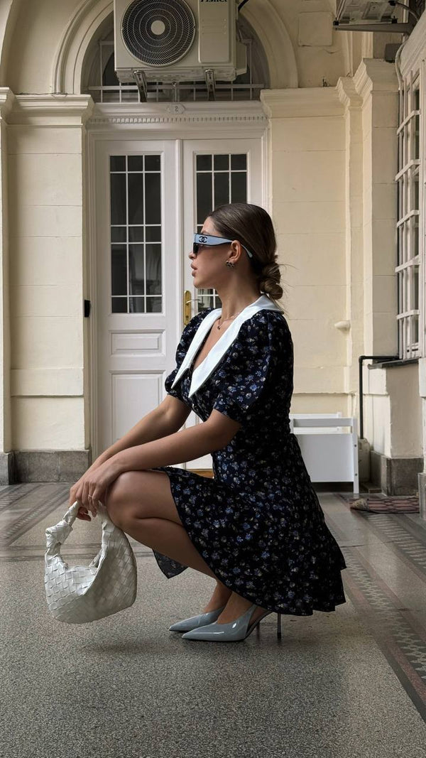 Midnight Floral Collar Mini Dress
