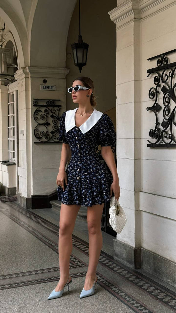 Midnight Floral Collar Mini Dress