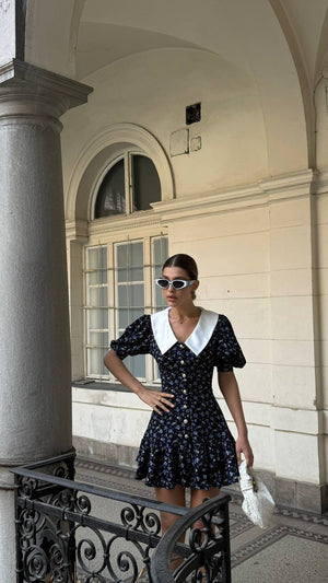 Midnight Floral Collar Mini Dress