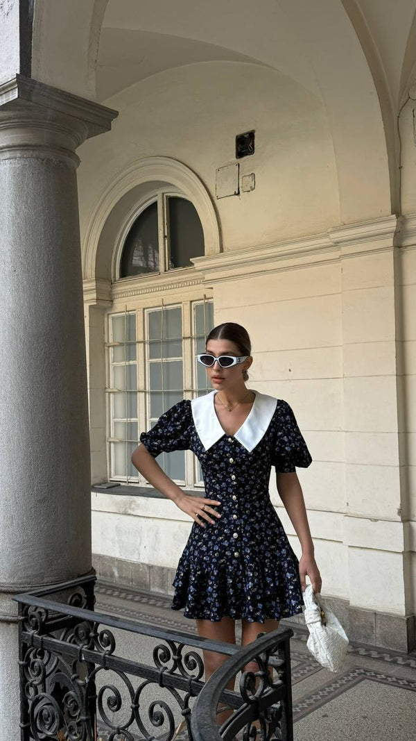 Midnight Floral Collar Mini Dress