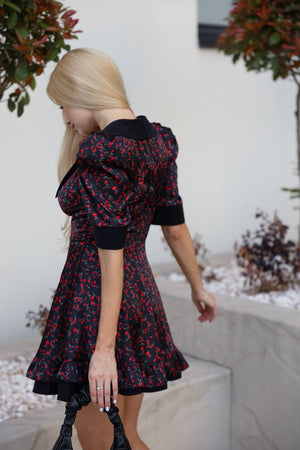 Midnight Cherry Bloom Collar Dress