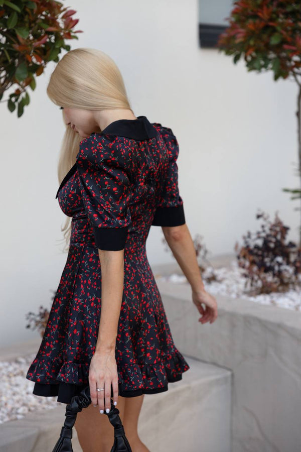 Midnight Cherry Bloom Collar Dress
