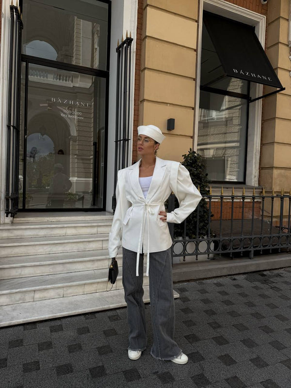 White Bali Belted Blazer