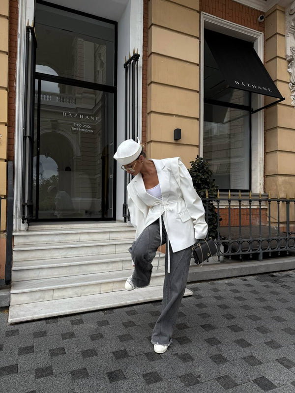 White Bali Belted Blazer