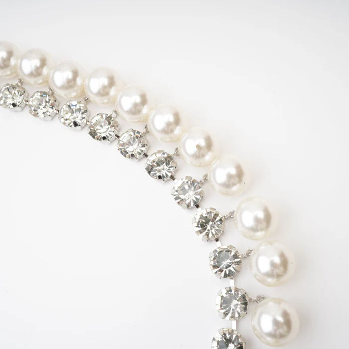 Double Strand Pearl & Crystal Necklace