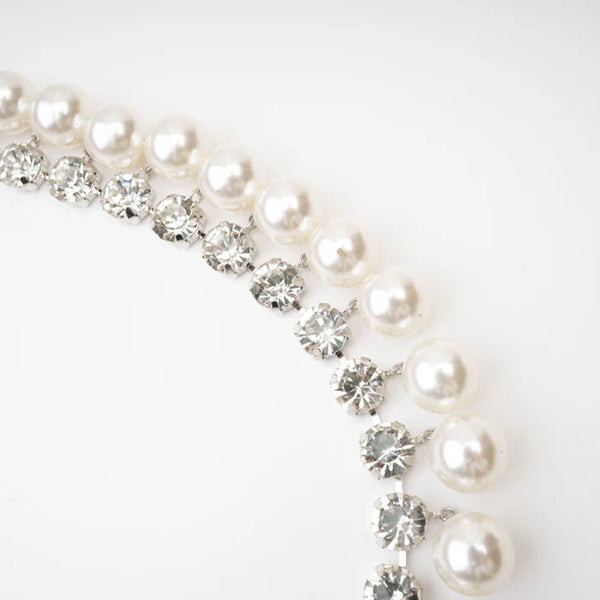 Double Strand Pearl & Crystal Necklace