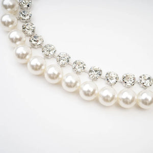 Double Strand Pearl & Crystal Necklace
