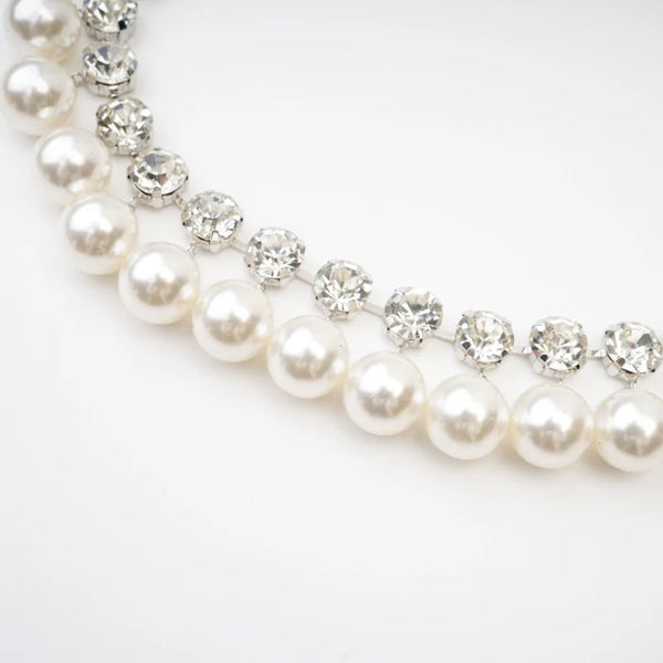 Double Strand Pearl & Crystal Necklace