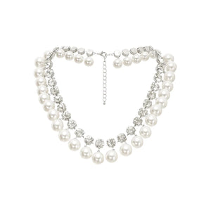 Double Strand Pearl & Crystal Necklace