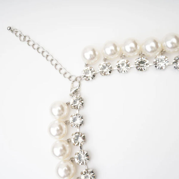 Double Strand Pearl & Crystal Necklace