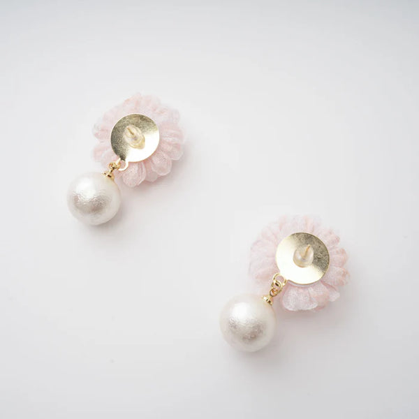 Pink Floral Pearl Drop Earrings
