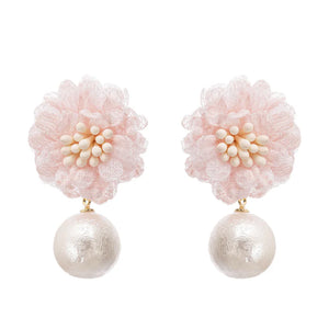Pink Floral Pearl Drop Earrings