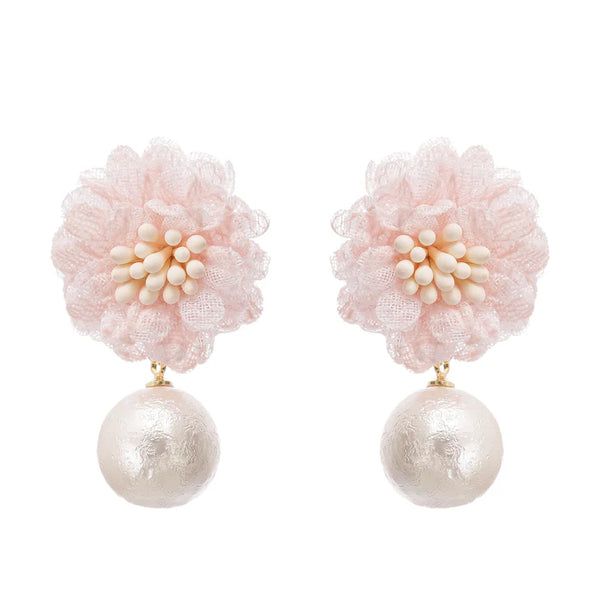 Pink Floral Pearl Drop Earrings