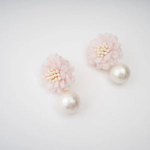 Pink Floral Pearl Drop Earrings