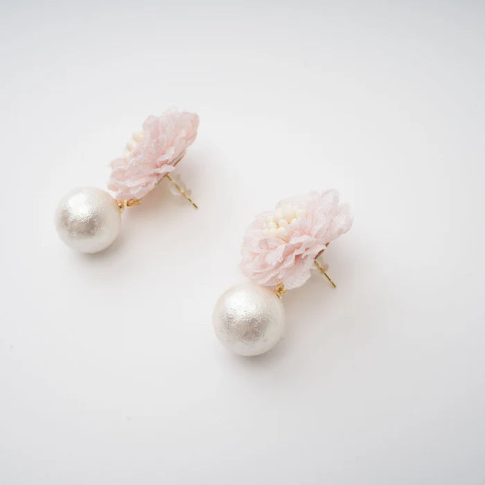 Pink Floral Pearl Drop Earrings
