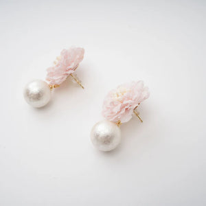 Pink Floral Pearl Drop Earrings