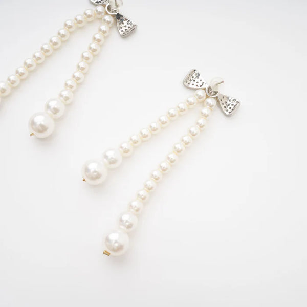 Pearl Bow Drop Earrings