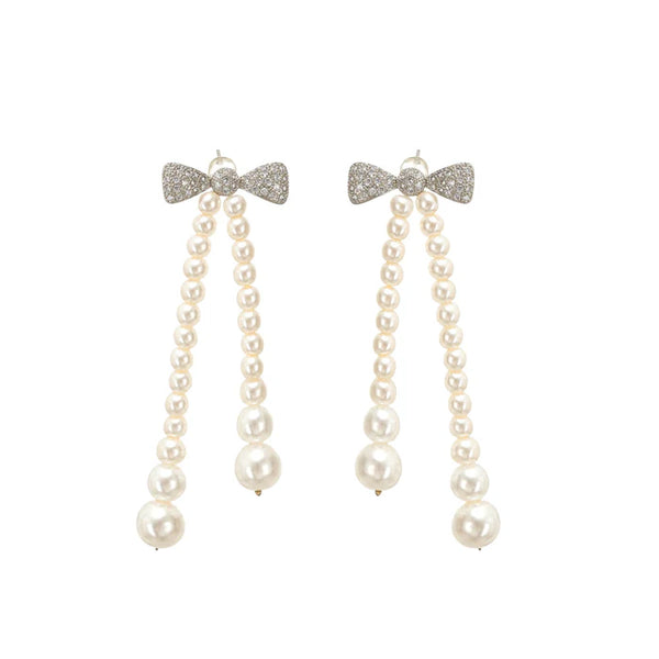 Pearl Bow Drop Earrings