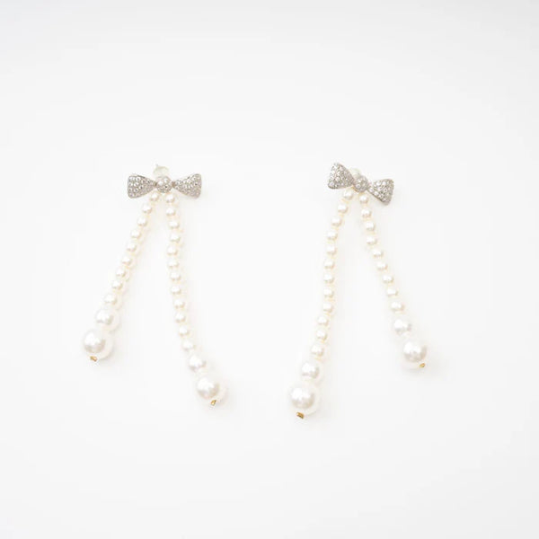 Pearl Bow Drop Earrings