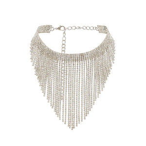 Silver Crystal Fringe Statement Choker