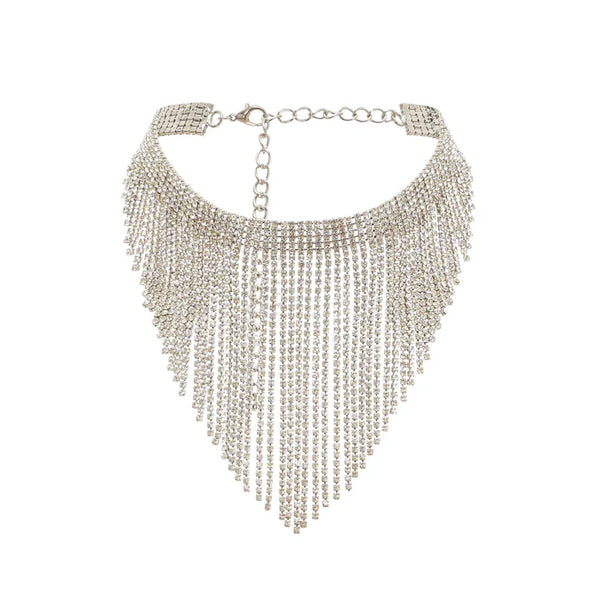 Silver Crystal Fringe Statement Choker