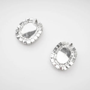 Silver Crystal-Embellished Oval Stud Earrings