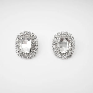 Silver Crystal-Embellished Oval Stud Earrings
