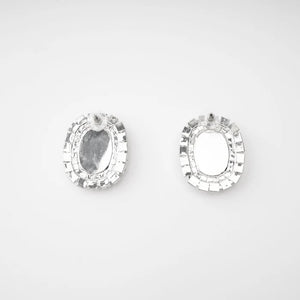 Silver Crystal-Embellished Oval Stud Earrings