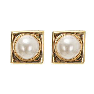 Vintage Pearl Stud Earrings with Gold Frame