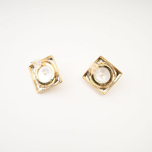 Vintage Pearl Stud Earrings with Gold Frame