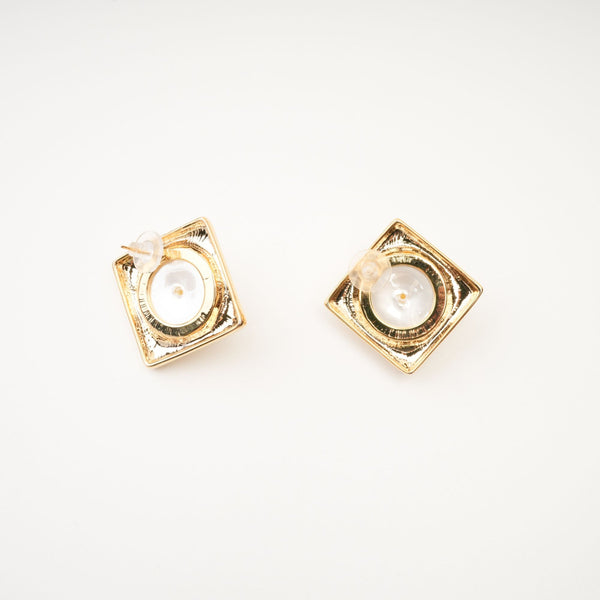 Vintage Pearl Stud Earrings with Gold Frame